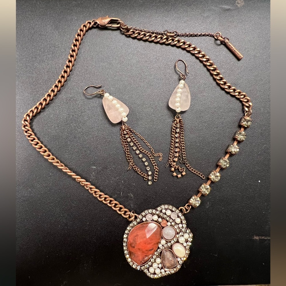 Pink necklace and earring set